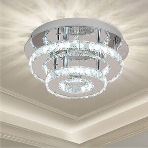 Round Modern Silver Crystal LED Ceiling Light